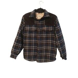 Field & Stream Mens Shirt Jacket Flannel Fleece Plaid Corduroy Patch Size S Blue